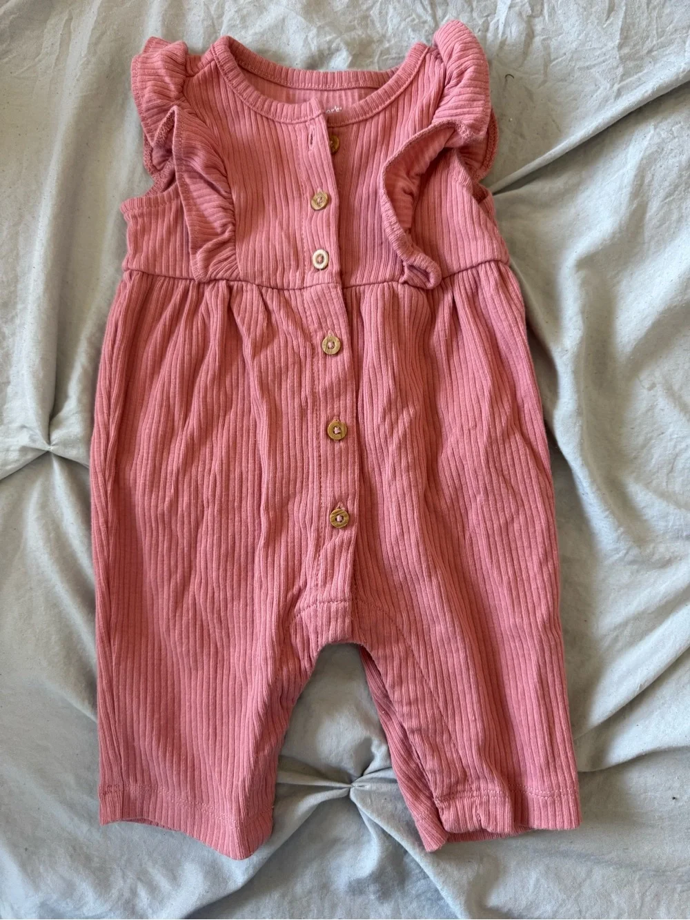 Carters Pink Ribbed Ruffle Baby Long Romper
